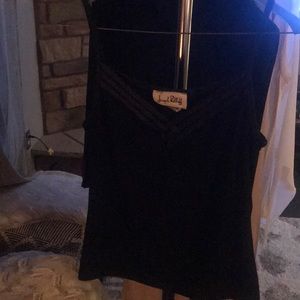 Ribbon criss cross black camisole top.